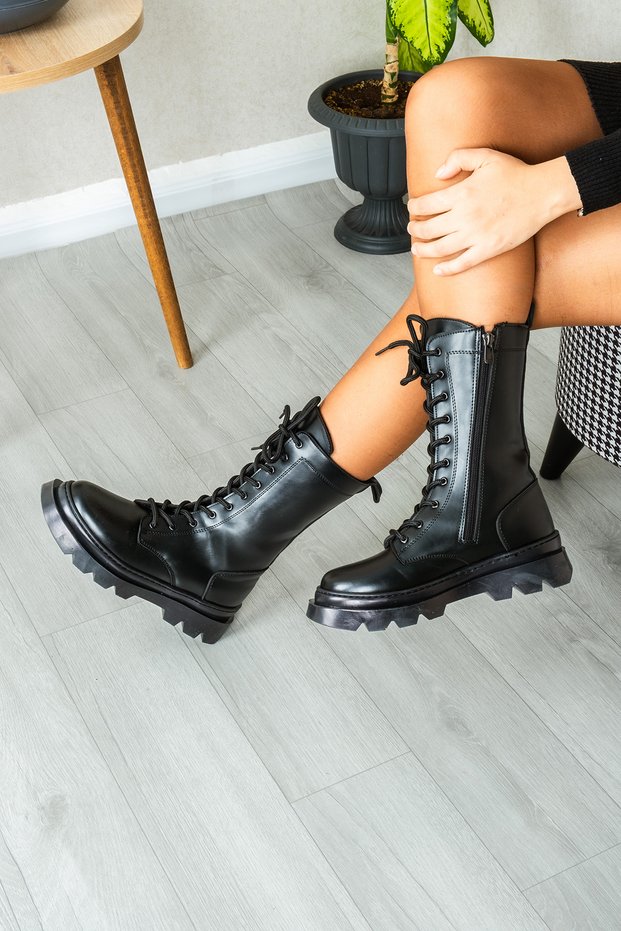 Girls' and Women's Waterproof Lace-Up Zippered Winter Furry Lined Boots Shoes