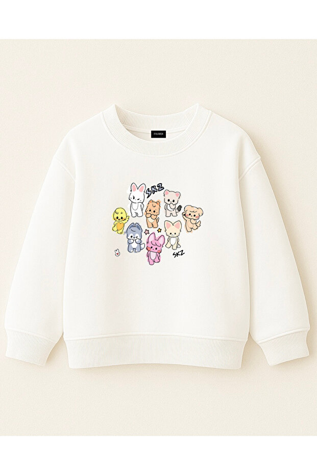 Skzoo Leebit Han Quokka Bbokari Printed Oversized Without Sharandon 3 Strings. Long Sleeve Unisex Children's Sweatshirt