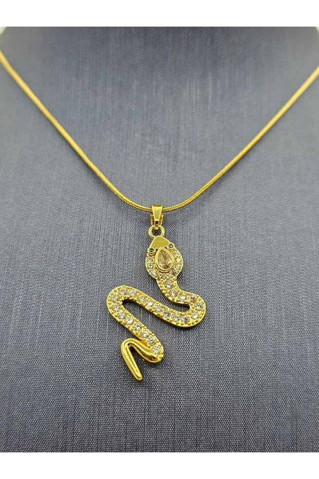 Snake Model Gold Color Zircon Stone Steel Necklace