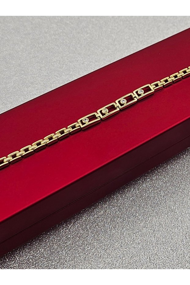 Xuping Square Model Zircon Stone Detailed Gold Color Steel Bracelet