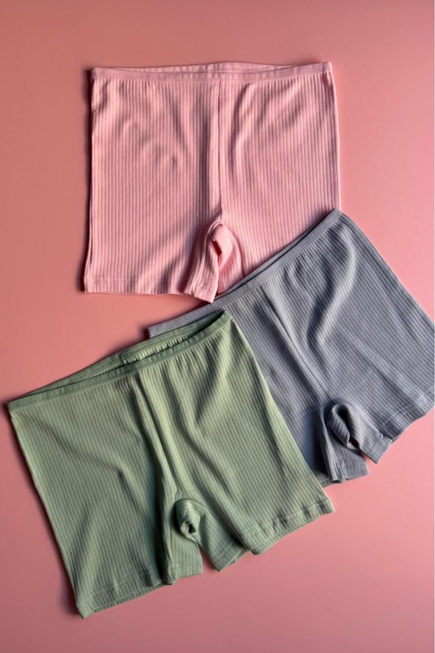 Cotton Hug | 3-Piece Ribbed Knit Fabric Cotton A-Line Women's Short Shorts-Boxer