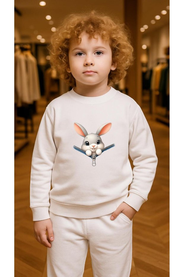 Children's Suit Sweatshirt Fearmuar Rabbit Printed Girls Boys Crew Neck3 4-5-6-7-8-9-10-11-12Years