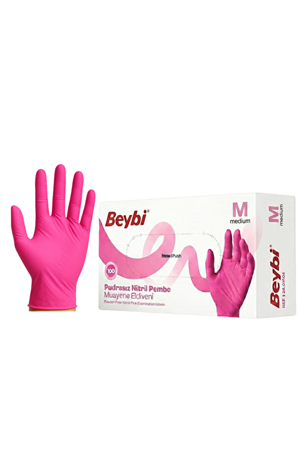 Beybi Pembe Nitril Eldiven Medium 100'Lü - 1