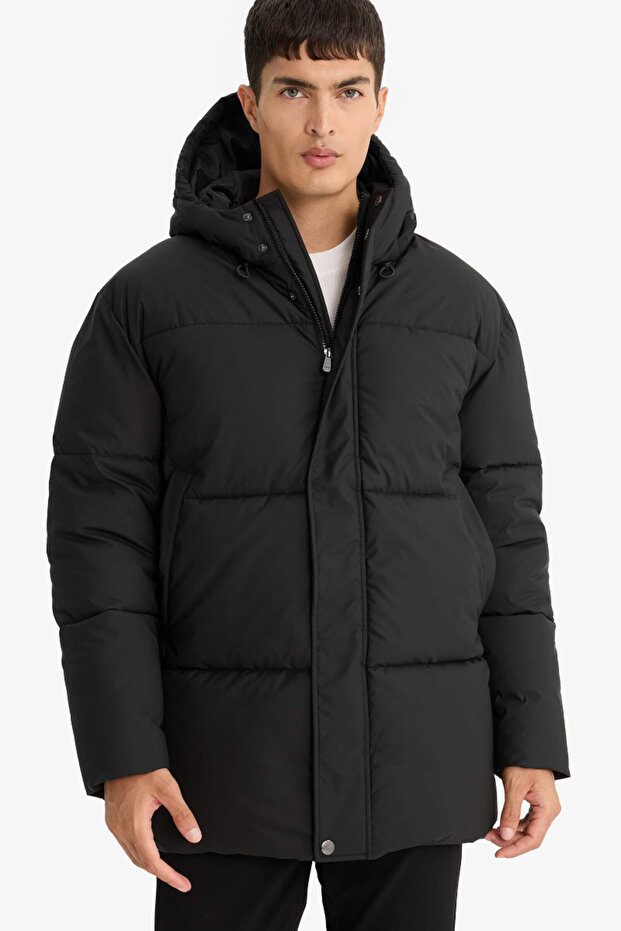Warm Water Repellent Regular Fit Hooded Pocketed Lined Windproof Zippered Padded Parka F38