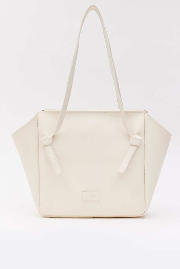 Cream D44 Women's Shoulder Bag with Strap Detail, Zipper Closure, Suitable for Daily Use, Work, and School