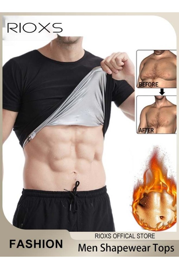 Men's Round Neck Shapewear Tops Stretch Slimming Muscle Wear Athletic Body Shaper Shirt
