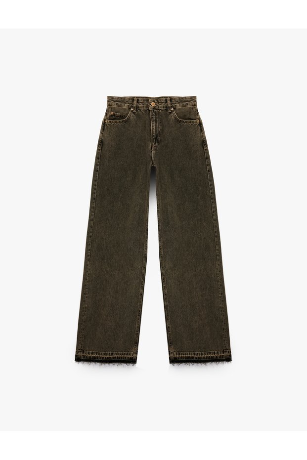 Buttoned Pocket Wide Leg Washed Jean Trousers - Wide Leg Jeans