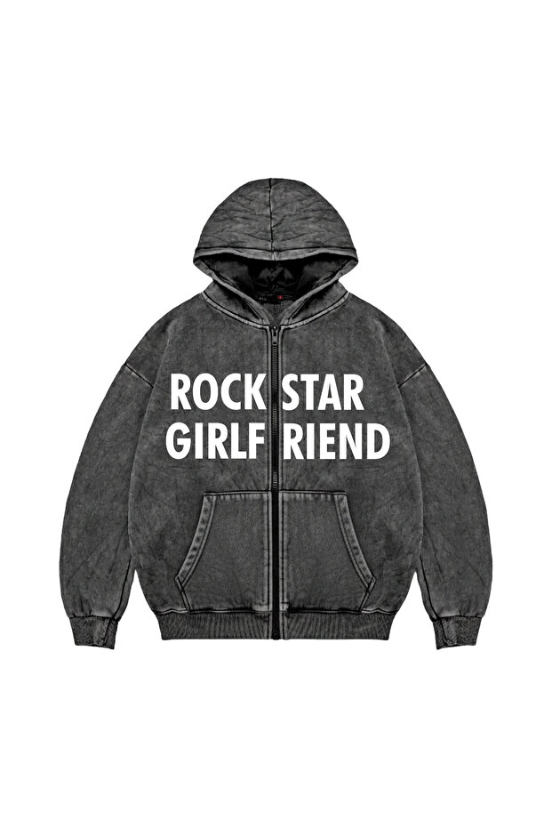 Rockstar Girlfriend Hooded Zip Unisex Washable Black Sweatshirt