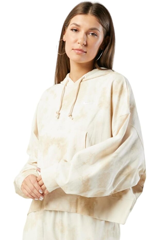 Kadın Oversized Jersey Pullover Hoodie - 1