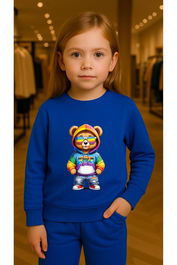 Children's Set Sweatshirtr Colorful Bear B Printed Girls Boys Crew Neck3 4-5-6-7-8-9-10-11-12Years