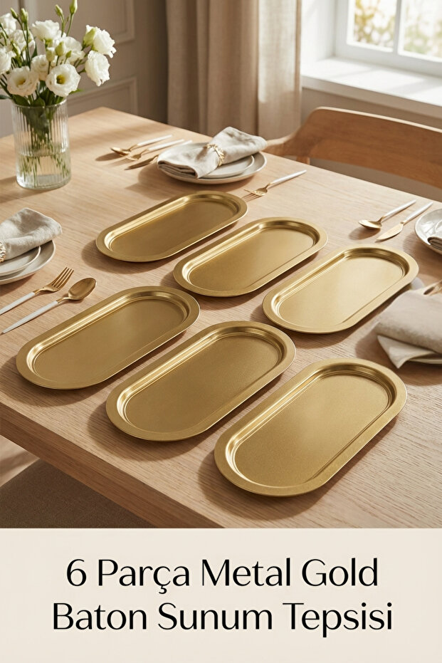 6-Piece Baton Gold Color Metal Presentation Tray, Gold Color Service Tray, Presentation Tray