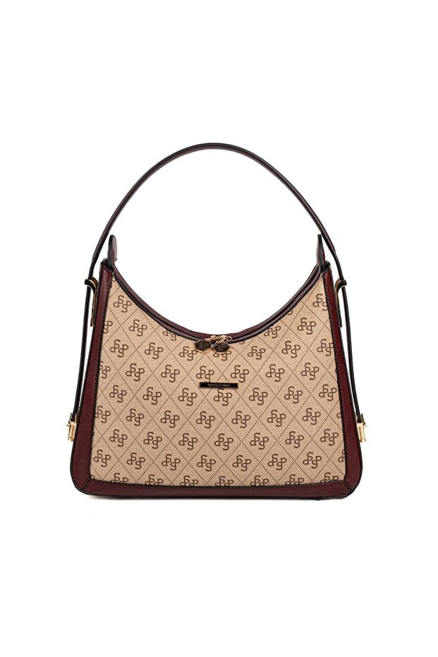 Dark Beige - Claret Red Monogram Women's Shoulder Bag Sp1187