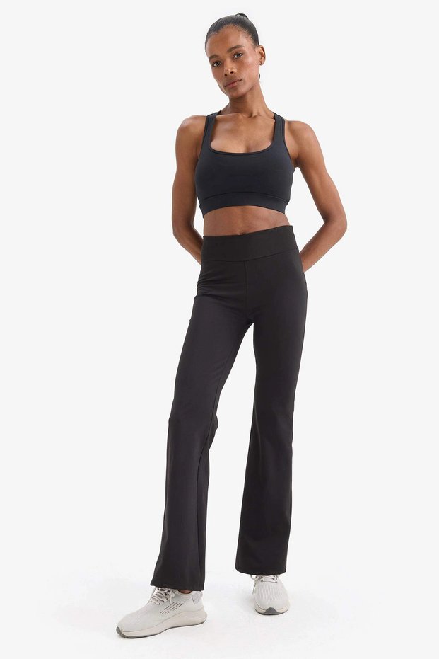 E7757Axbk81 Black Flare Fit Shaping / Sculpting High Waist Sportsman Pants