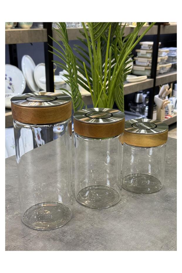 Berti Lüx Bambu Cam 3 Lü Kavanoz Seti - 1