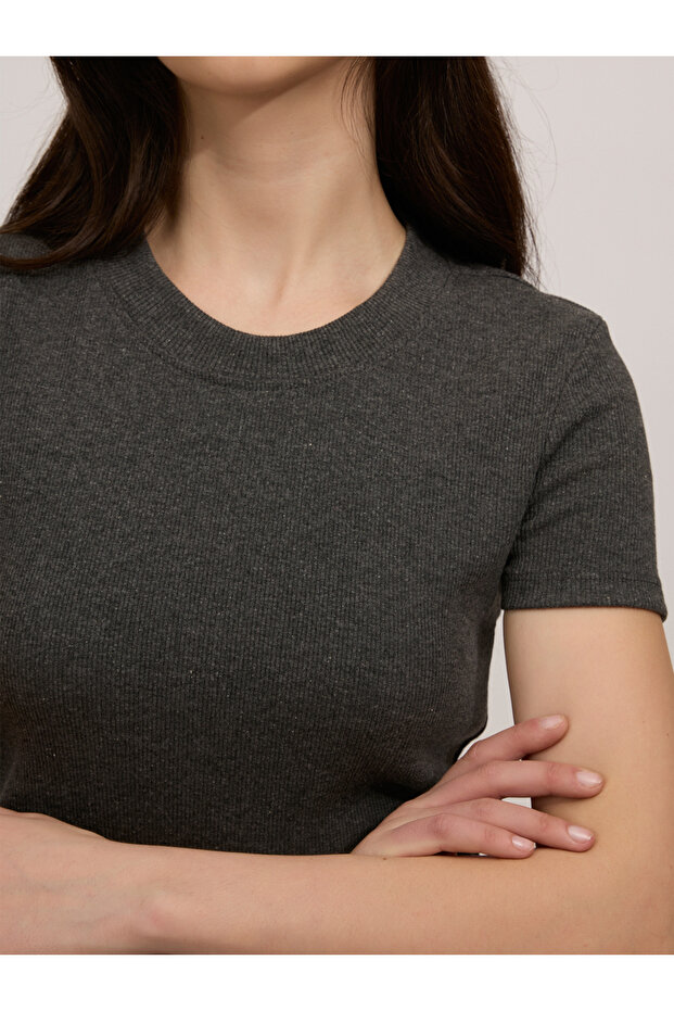 Grey Basic Fitted Ribbed Top - 6
