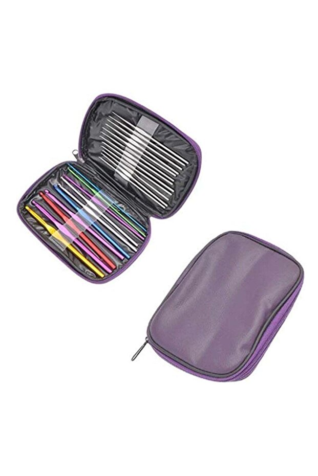 Set Of 22Pcs Crochet And Knitting Hooks Needles With Pouch Multicolour
