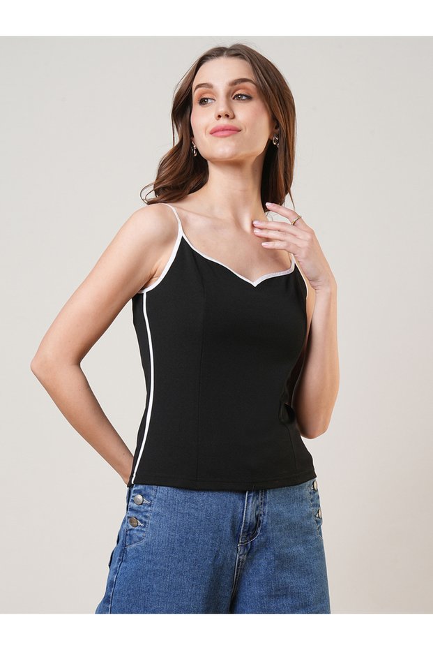 Women Black Sweetheart Neck Strappy Top