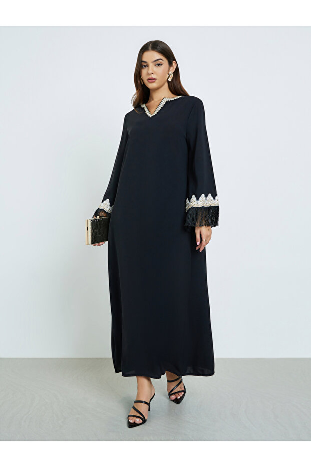 Black Lace Insert Maxi Jalabiya