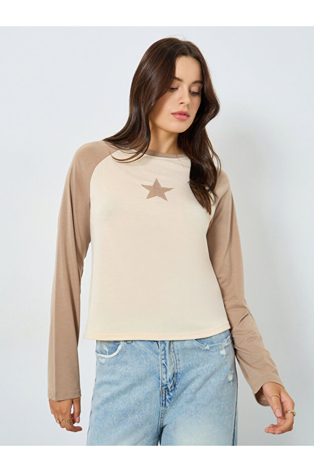 Star Embroidered Raglan Sleeve T-Shirt
