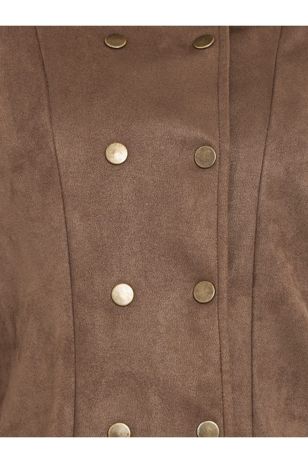 Brown Suede Look Buttoned Jacket - 4