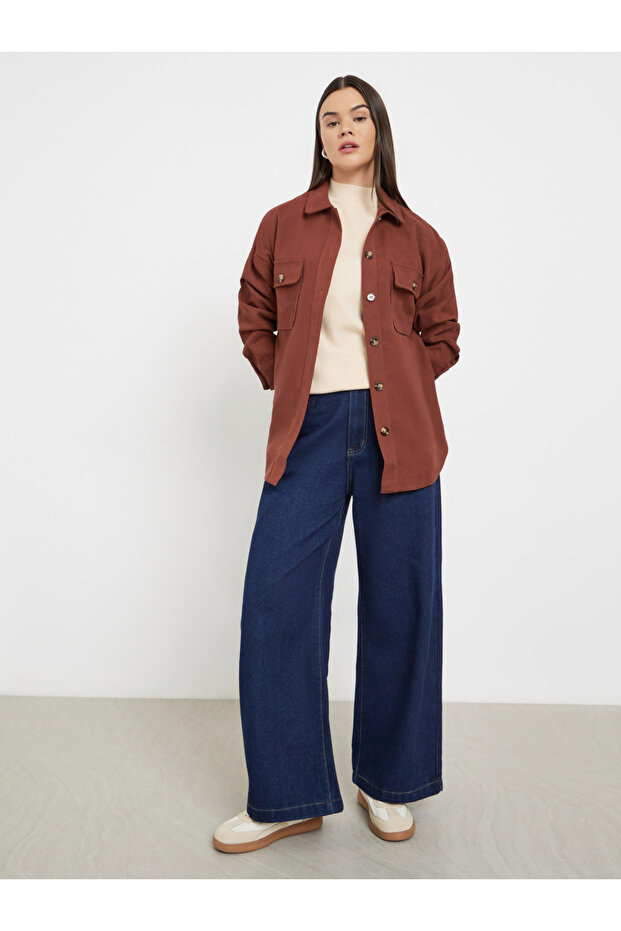 Brown Front Button Collared Shirt - 2