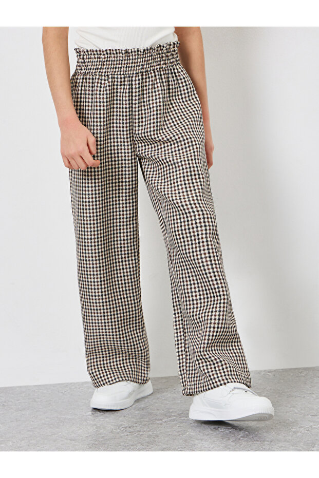 Girls Checkered Wide-Leg Trousers