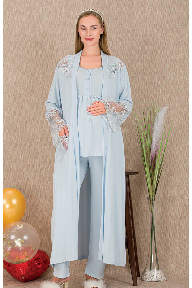 Lace Robe Maternity-Pregnant Pajama Set 3-Piece Set