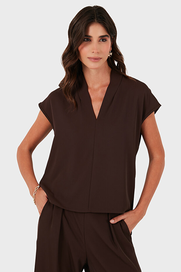 Relaxed Fit V-Neck Short-Sleeved Blouse Blouse 268755088