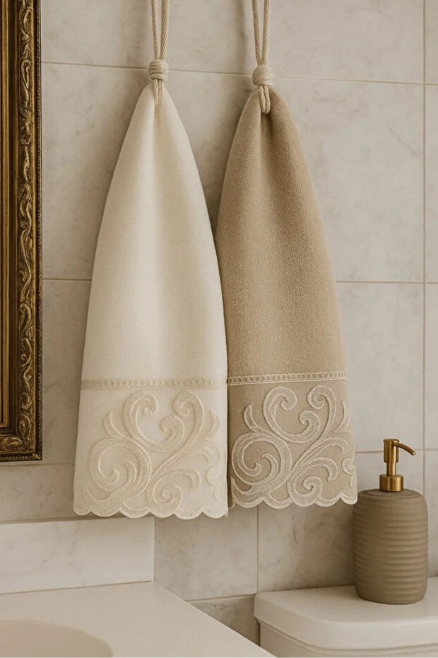 Sarmaşık 2-Piece Hand Towel Daily Dowry Velvet Cream Capp 50X90