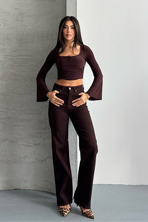 D91 Women's Jean Palazzo Bitter Brown Trousers