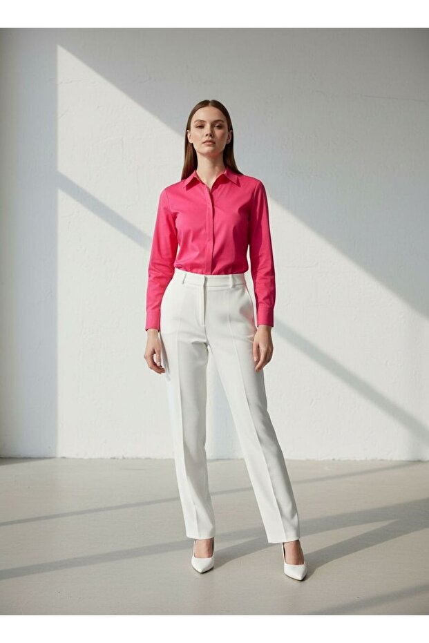 Kadın Basic Gizli Düğme Özellikli Gömlek - 2