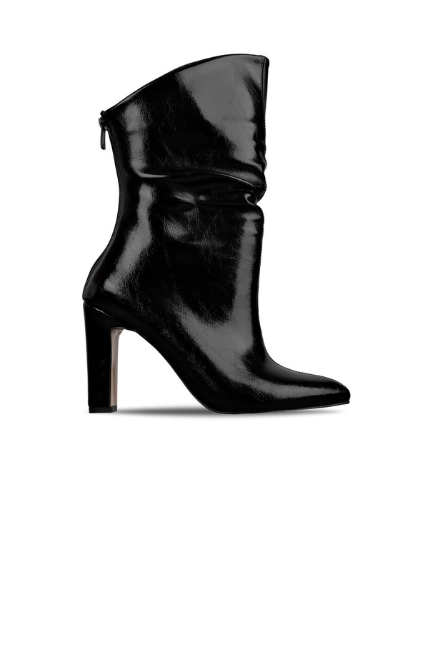 Material Women's Pointed Toe Stitching Detailed Zippered Heeled Boots 4301