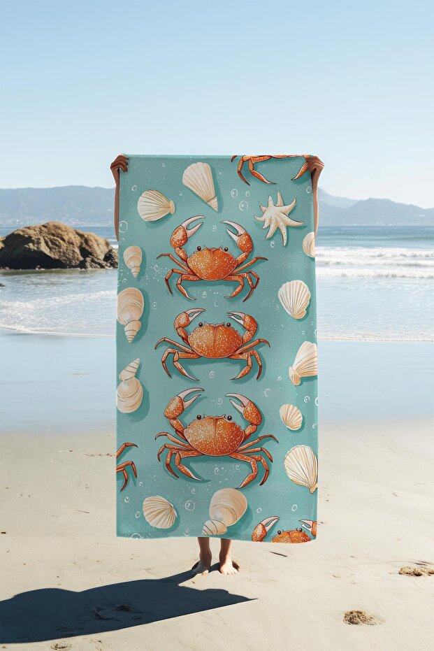 Digital Printing Beach Sea Towel Crab Patterned Peshtamal Hvl0115