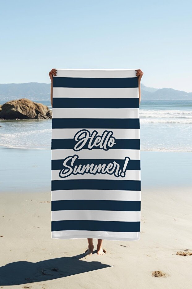 Digital Print Beach Sea Towel Hello Summer Patterned Peshtamal Hvl0098