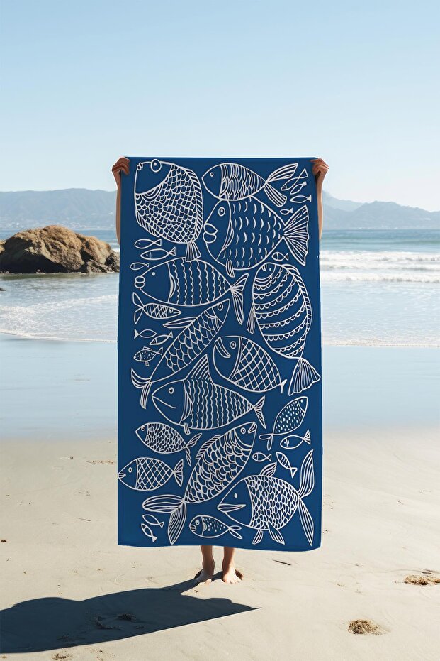 Digital Printing Beach Sea Towel Fish Patterned Peshtamal Hvl0116