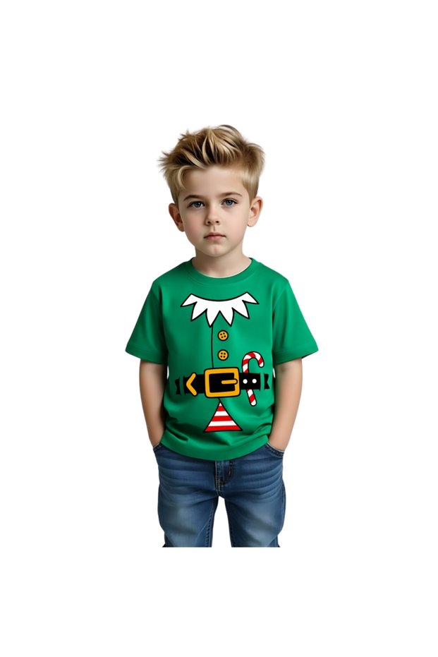 Christmas Kids Boys Elf T-Shirt – Round Neck Short Sleeve Soft Cotton Christmas T-Shirt