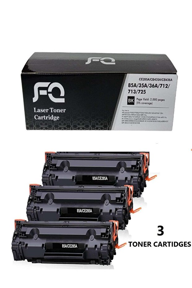 عبوة من 3 خراطيش حبر 85A (CE285A) متوافقة مع طابعات HP LaserJet وCanon ImageClass (أسود)