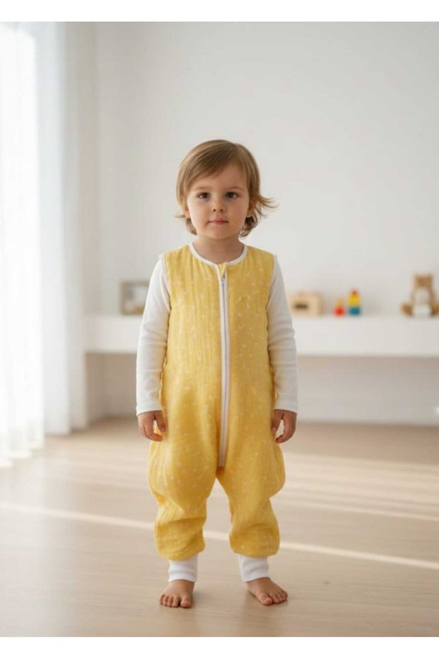 Müsli̇n 2.5 Tog Winter/Spring Baby Girl/Boy Sleeveless Zipper Jumpsuit with Footed Booties/Yellow