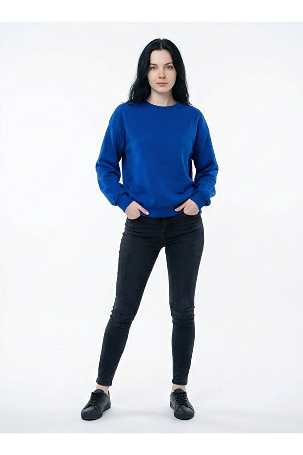 Bisiklet Yaka Basic Sweatshirt - 1