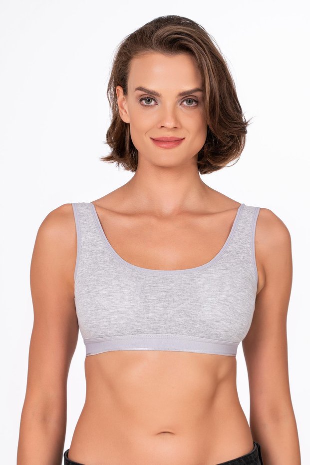 Women's Cotton Ribbed Knit Sports Bra | Gray 5044
