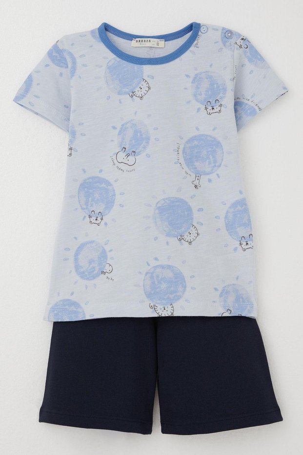 Baby Boy Pajama Set Cute Animal World Friendship Themed 9 Months-3 Years Old, Light Blue