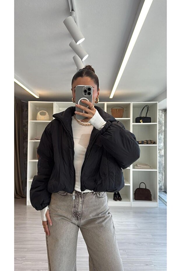 سترة منتفخة قصيرة كبيرة الحجم - 3