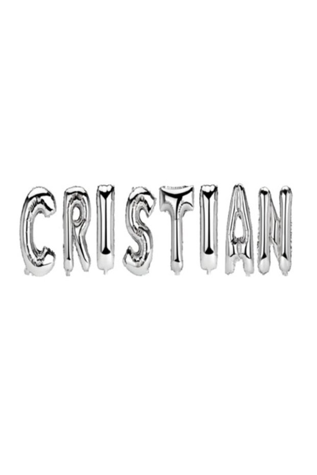 Balloon set with name "Cristian", Silver, 40 cm