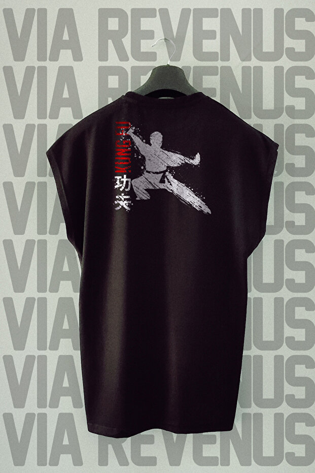 Kungfu Sırt Printed Zero Sleeve 100% Cotton Sports Tshirt