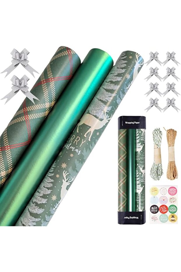 Christmas Wrapping Paper, Gift Wrapping Paper Roll with Reindeer,Snowflake,Plaid, Holiday Kraft Pape