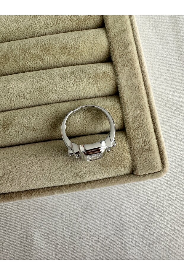 خاتم حجر الزاوية الفضي اللون - 3