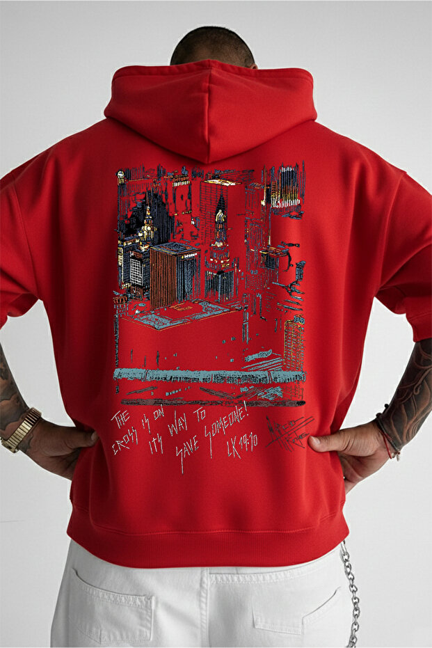 Oversized Unisex Hooded Sweatshirt 100% Cotton City Landscape Printed