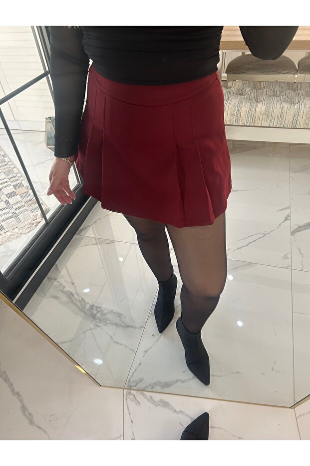 Bordo Mini Şort Etek - 1