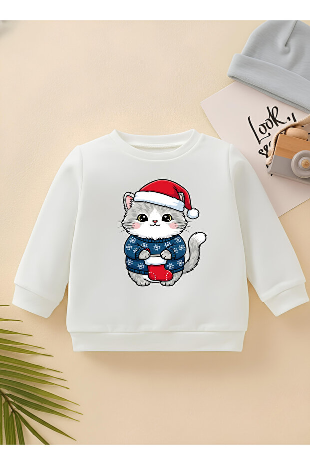 Premium Cute New Year Cat Kids Unisex Sweatshirt