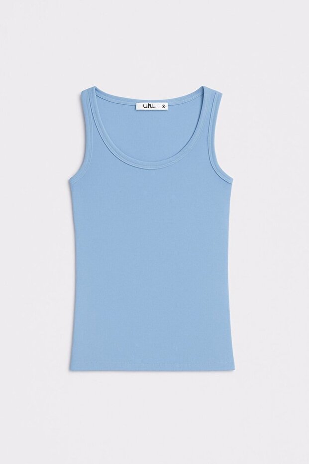 Kolsuz U Yaka Basic Mavi Atlet - 1